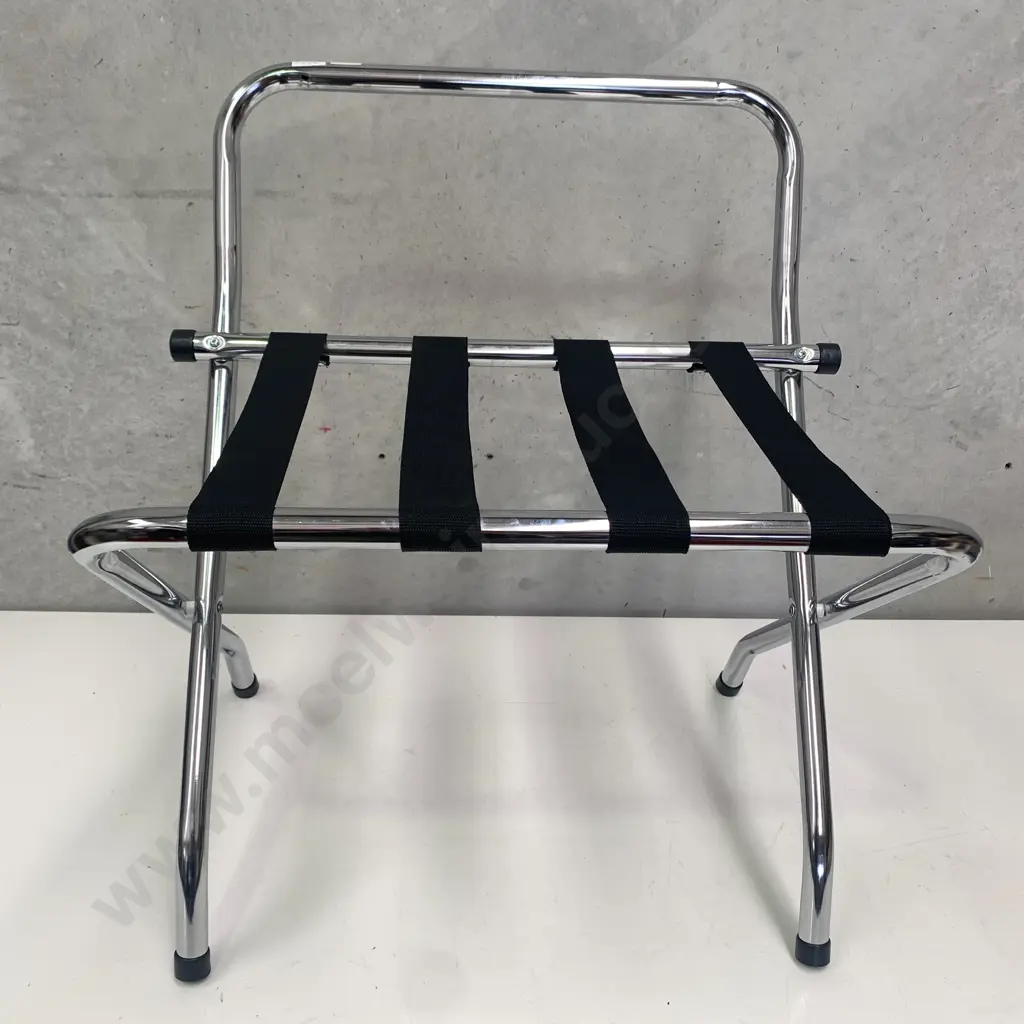 Chrome and Black Strap Folding Luggage Stand Image 1++