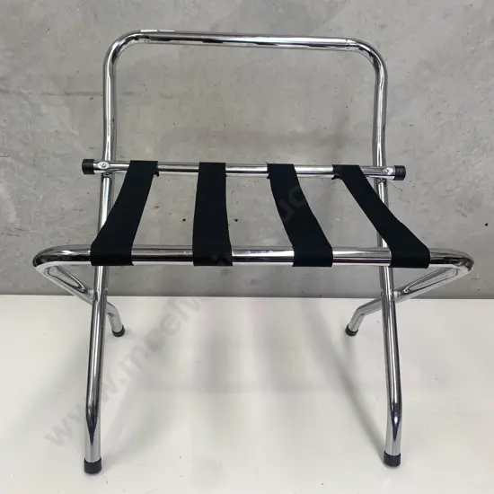 Chrome and Black Strap Folding Luggage Stand