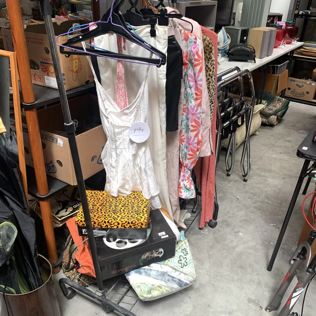Selection of size 8-10 clothing, some new with tags, including clothes rack Image 1++
