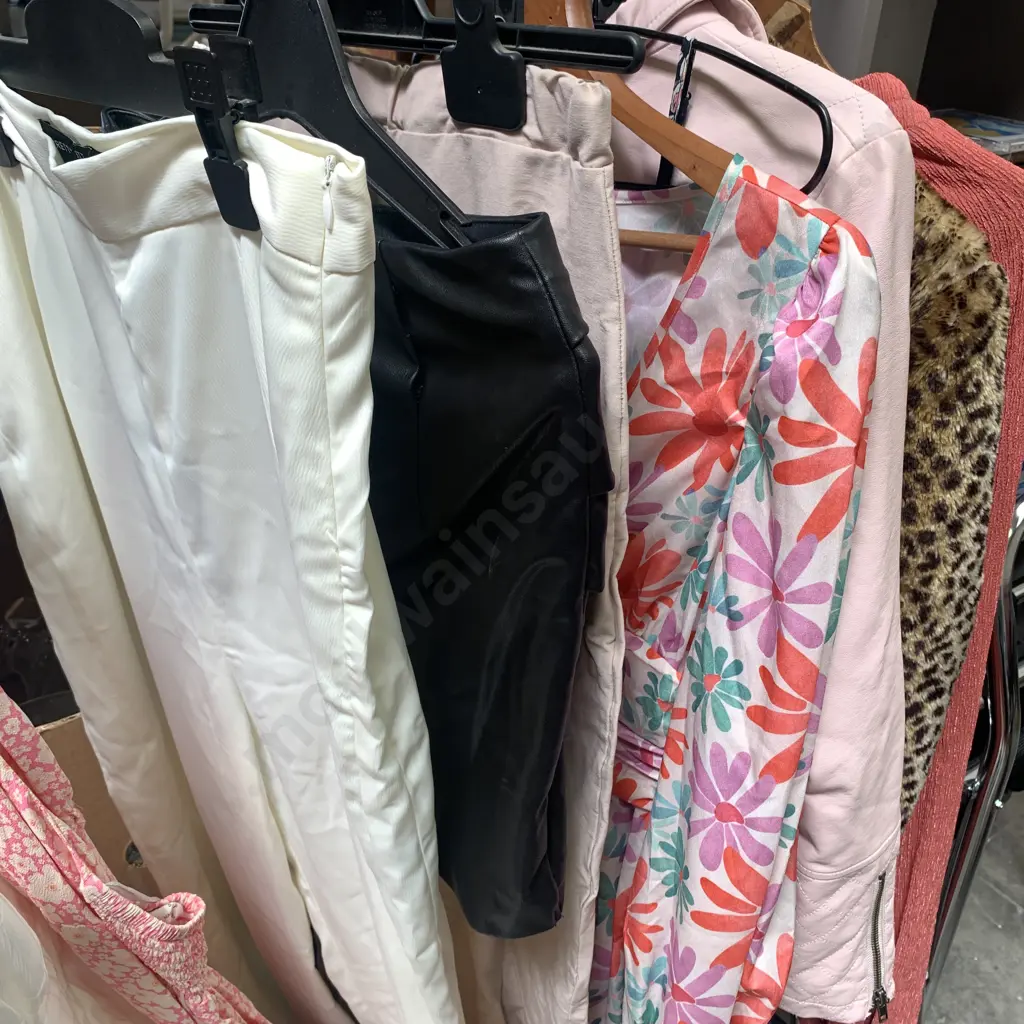 Selection of size 8-10 clothing, some new with tags, including clothes rack Image 1++