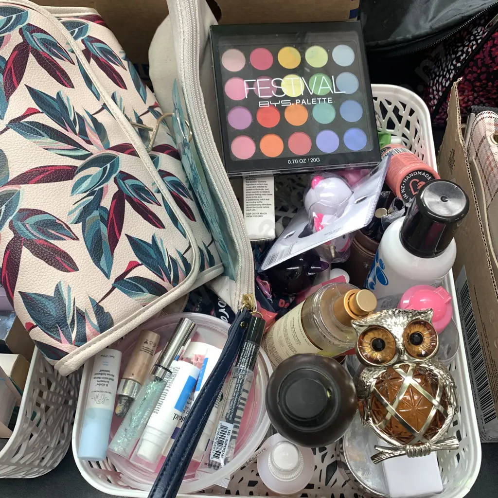 White Basket with Large assortment of Makeup/Perfumes etc Image 1++