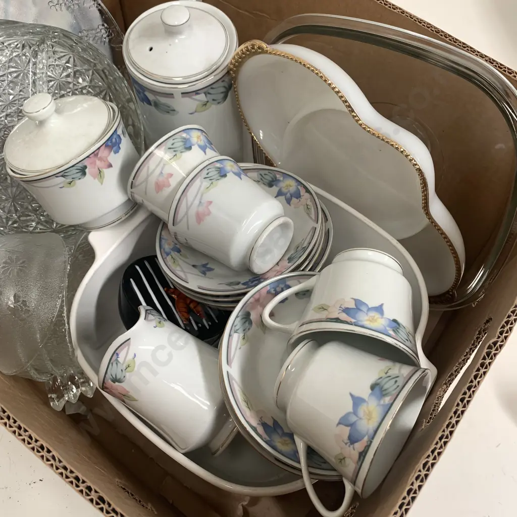 Box of assorted China, Glassware and Porcelain Kitchen Items Image 1++