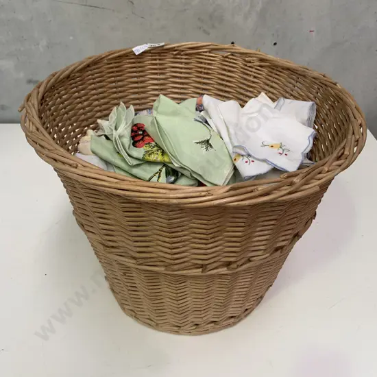 Assortment of Vintage Linen in Basket