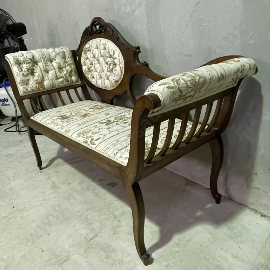 Antique French Walnut? Parlour Sofa/Chaise. Button back upholstery. Excellent condition. W146 H93 D41cm Image 1++