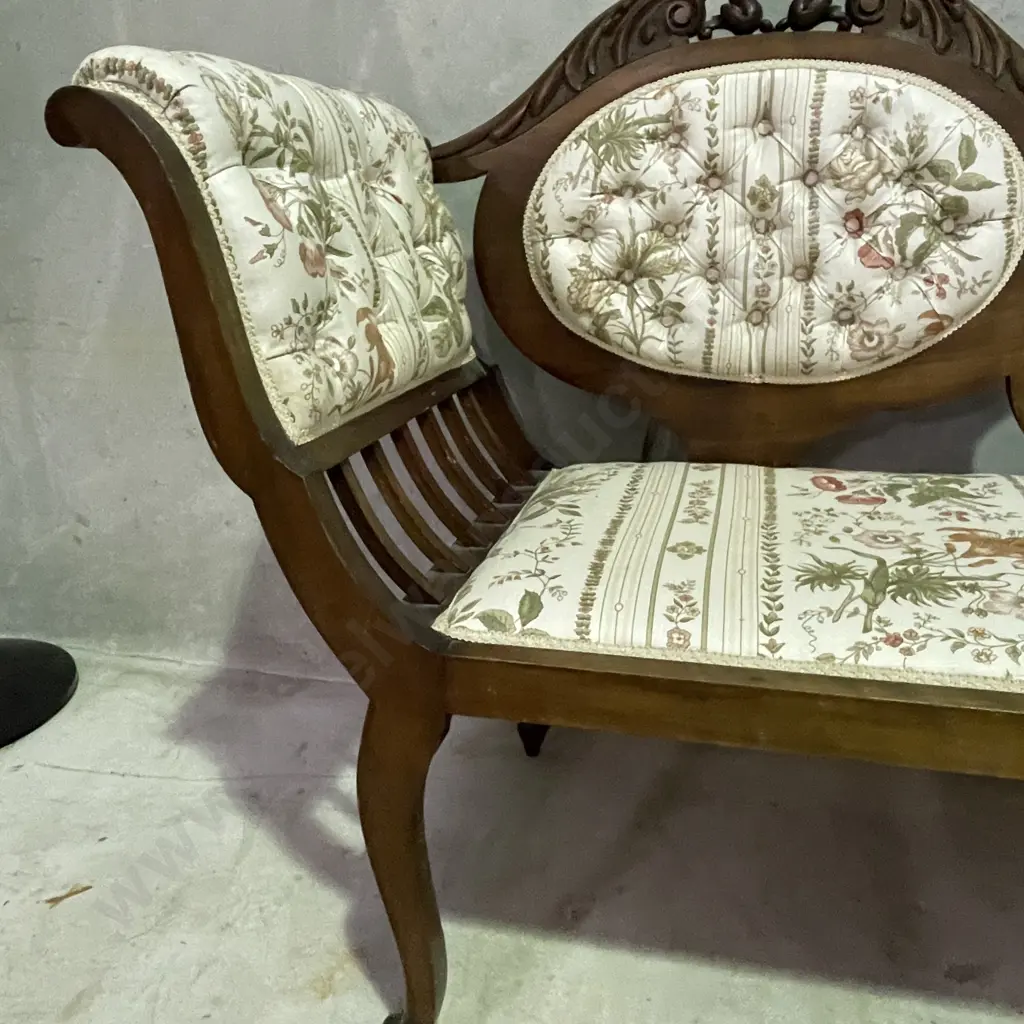 Antique French Walnut? Parlour Sofa/Chaise. Button back upholstery. Excellent condition. W146 H93 D41cm Image 1++