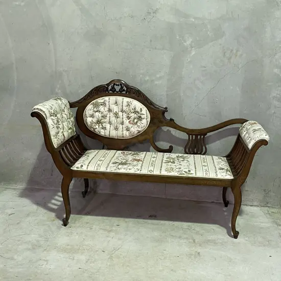 Antique French Walnut? Parlour Sofa/Chaise. Button back upholstery. Excellent condition. W146 H93 D41cm