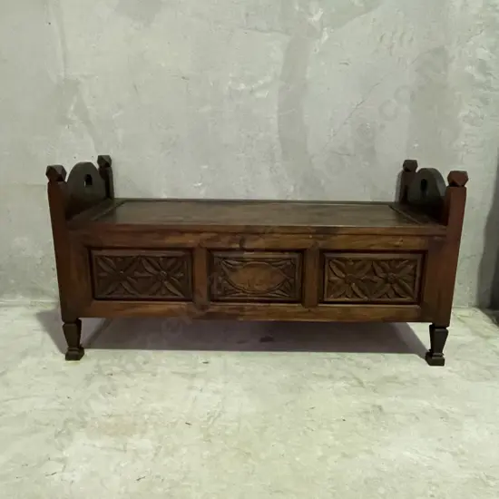 Antique Carved Solid Wood Monks Bench Seat/Chest. W128 H67 D50