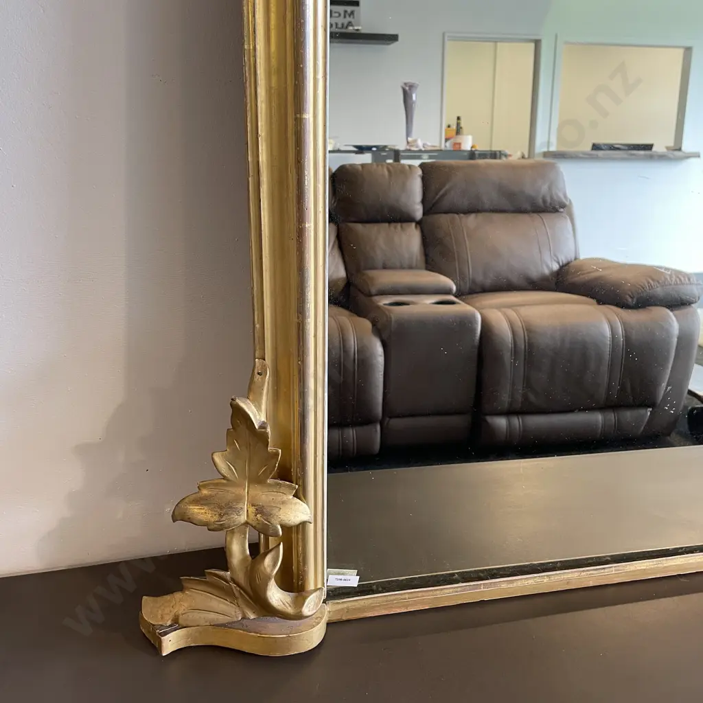 Large 19th Century Antique Gilt Overmantel Mirror. Carved wood and gilded base & top with Grapes and Leaves. H146 W132cm Image 1++