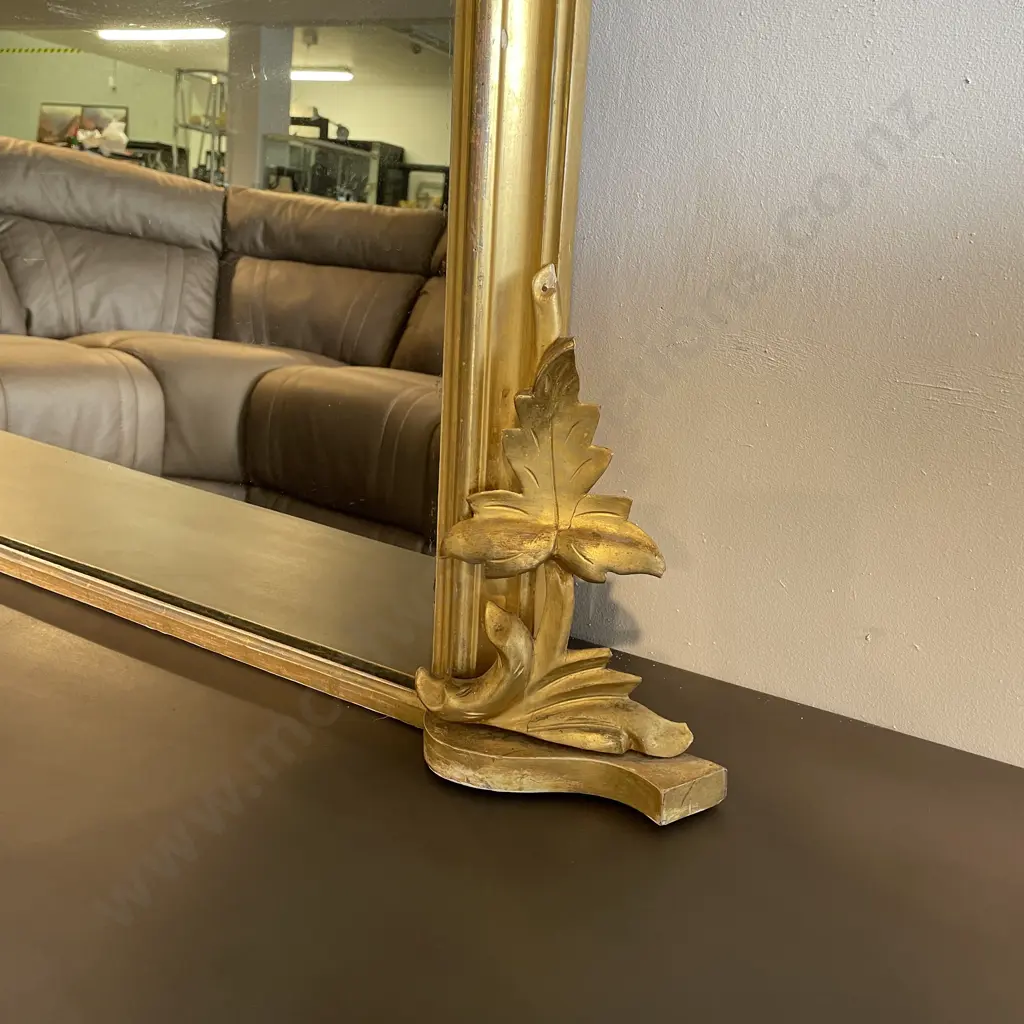Large 19th Century Antique Gilt Overmantel Mirror. Carved wood and gilded base & top with Grapes and Leaves. H146 W132cm Image 1++
