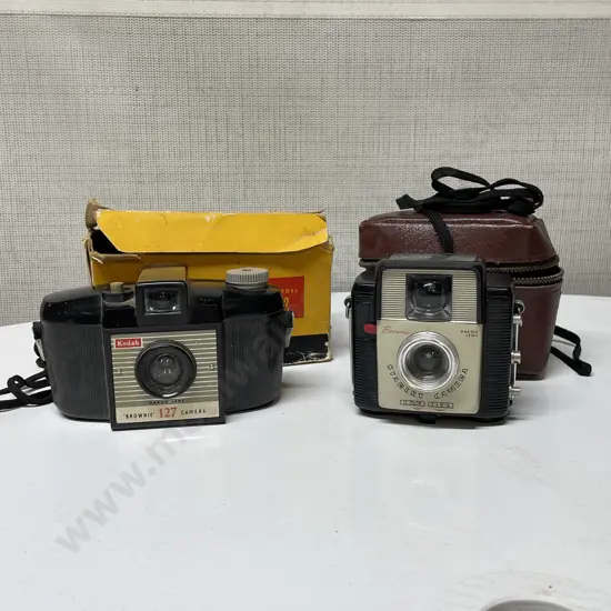 Vintage Brownie Dakon Lens Starlet Camera in Case with Vintage Kodak Brownie 127 Camera in Box