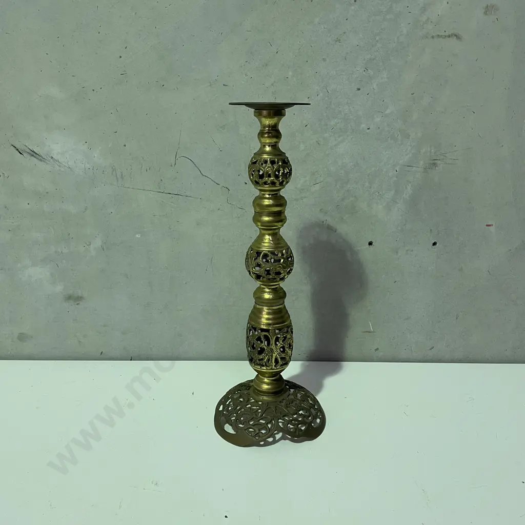 Vintage Ornate Solid Brass 4 Piece Candle Stand H46cm Image 1++