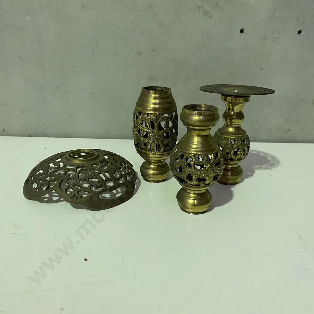 Vintage Ornate Solid Brass 4 Piece Candle Stand H46cm Image 1++