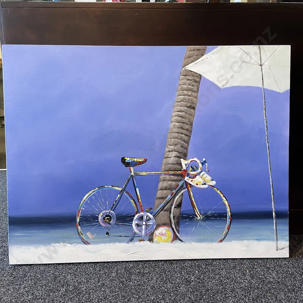 Large Canvas Artwork of Bicycle on Beach, 100 x 76cm Image 1++