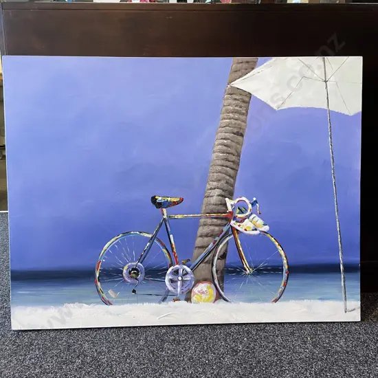 Large Canvas Artwork of Bicycle on Beach, 100 x 76cm