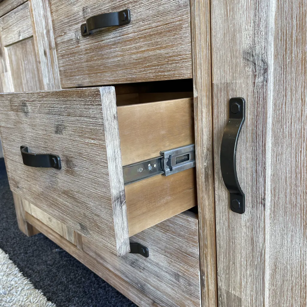 Modernist Rustic Blonde Washed Solid Wood Buffet with Solid Polished Concrete top. Image 1++