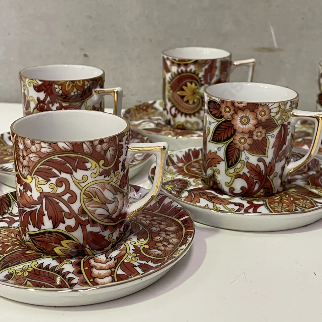 Funky Japanese Set of 6 All Over Floral Expresso Demi-tasse Coffee Cups and Saucers Image 1++