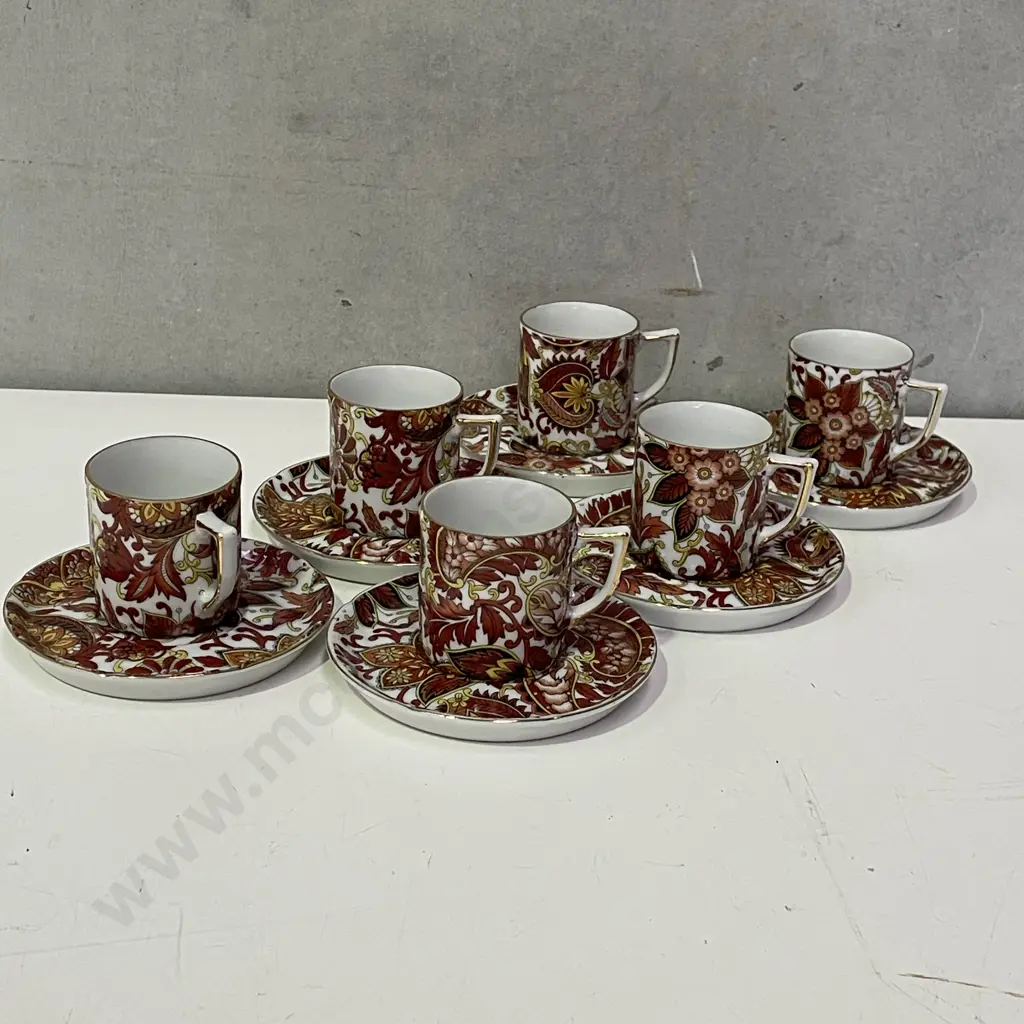 Funky Japanese Set of 6 All Over Floral Expresso Demi-tasse Coffee Cups and Saucers Image 1++