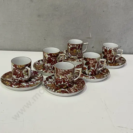 Funky Japanese Set of 6 All Over Floral Expresso Demi-tasse Coffee Cups and Saucers