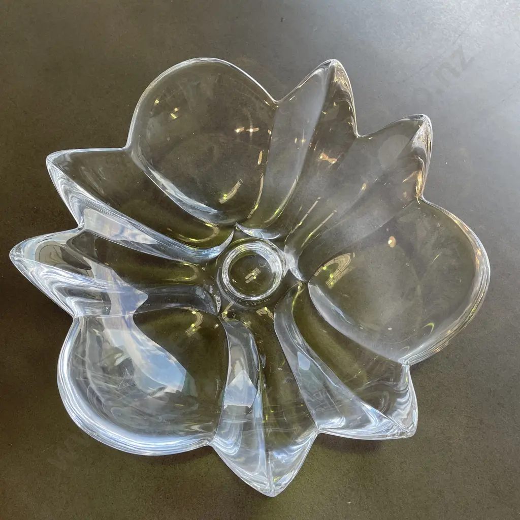 Vintage Signed Orrefors Art Glass Flower Shaped Bowl. Dia33cm Image 1++