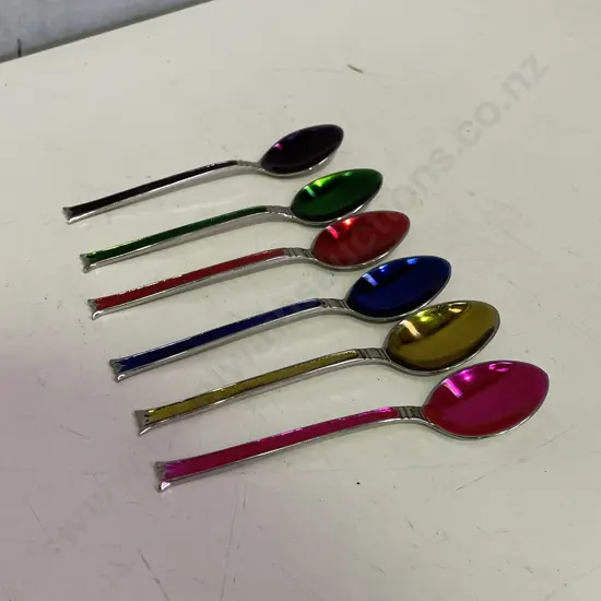 Set of 6 Harlequin Enamelled Teaspoons