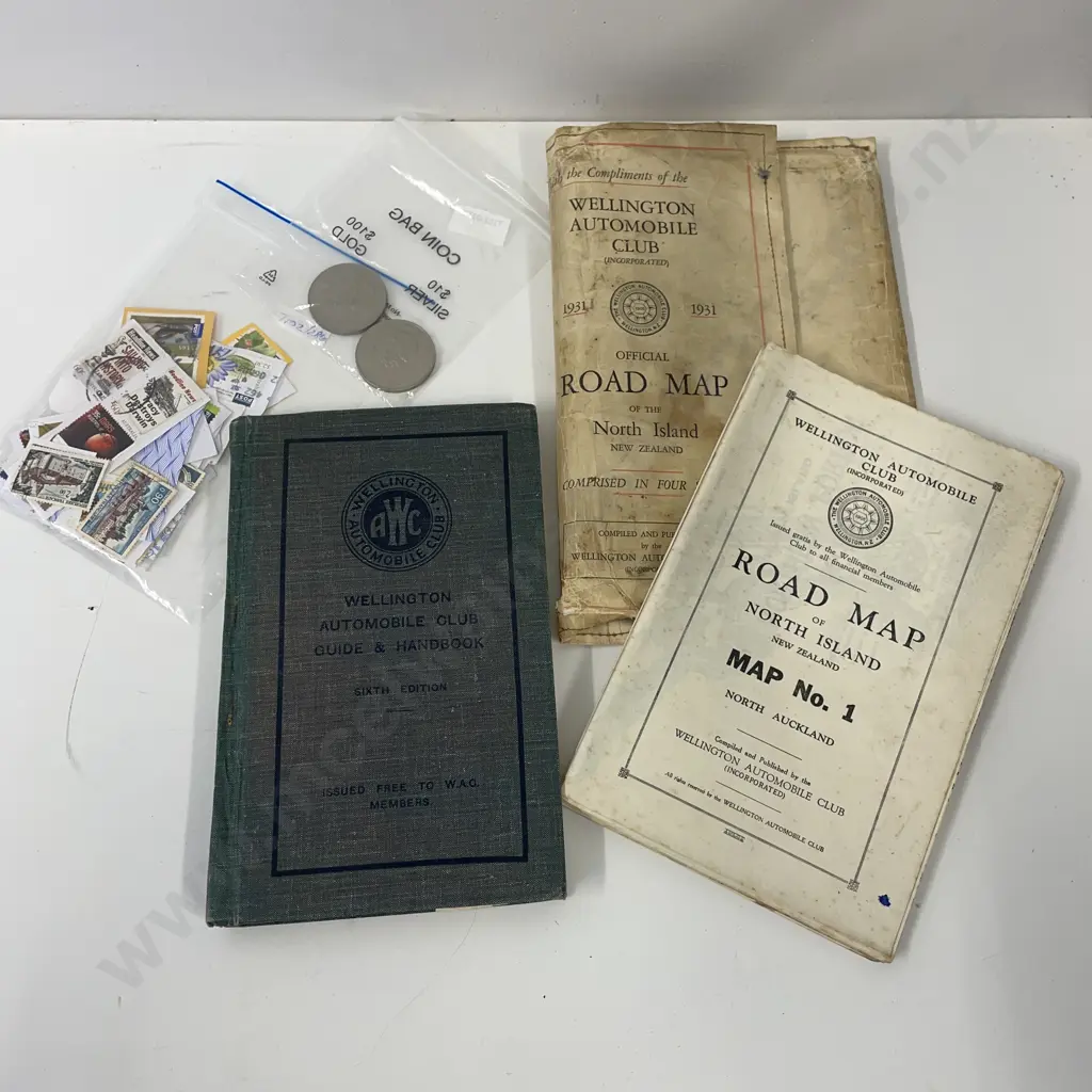 Two Vintage 1965 Queen Elizabeth II Winston Churchill Commemorative Death Coins with AA Wellington Book and Maps Image 1++