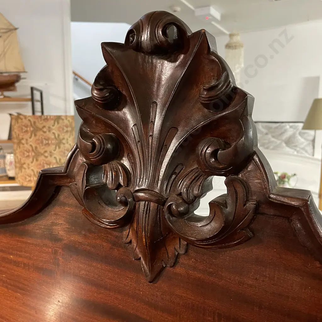 Stunning Solid Mahogany 2 Piece Buffet/Chiffonier. Carved Mantel, 2 Door, 2 Drawer. H160 W125 D52cm Image 1++