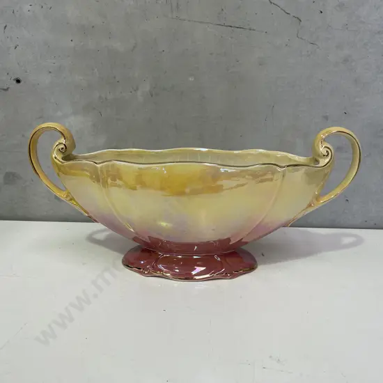 Stunning Royal Winton two handled mantel Rose Bowl/Trough. Lemon/Pink lustre ware. L41 H18cm