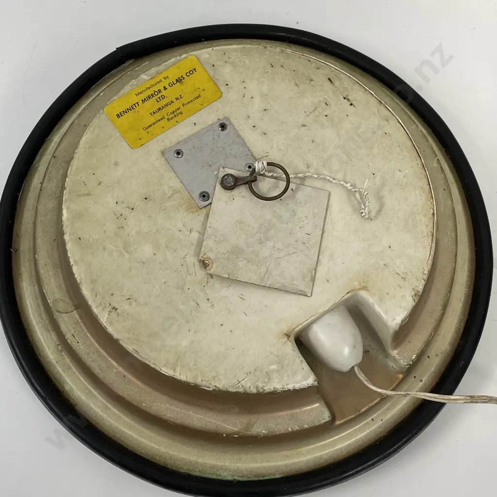 Vintage Bennett Mirror and Glass Coy Wall Hung Light with NZ Scene of Cape Regina. D34cm. Working Image 1++