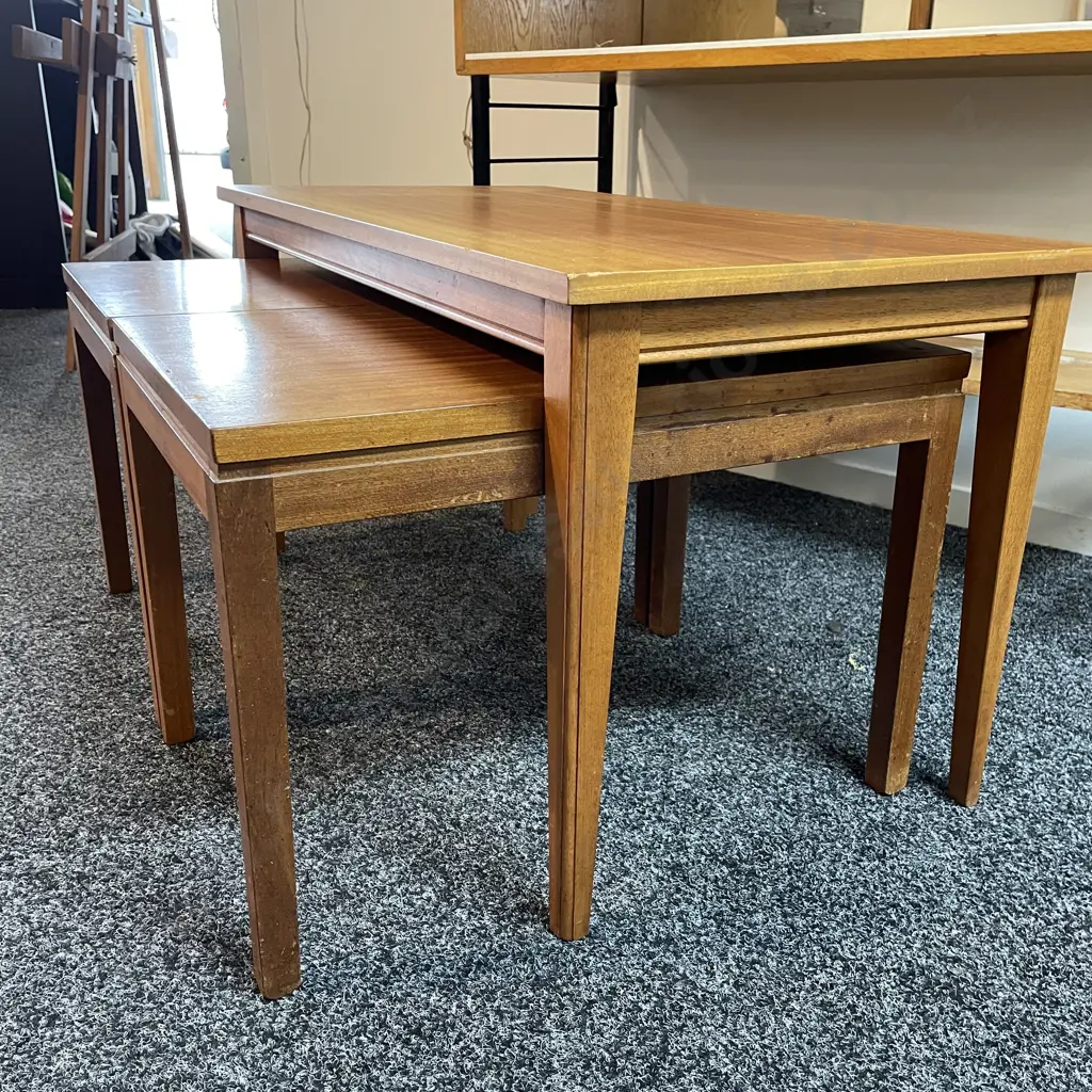 Trio of Mid Century Coffee/Occasional Tables. Largest H47 Top 90 x 44cm. Pair H39 Top 56 x38cm Image 1++