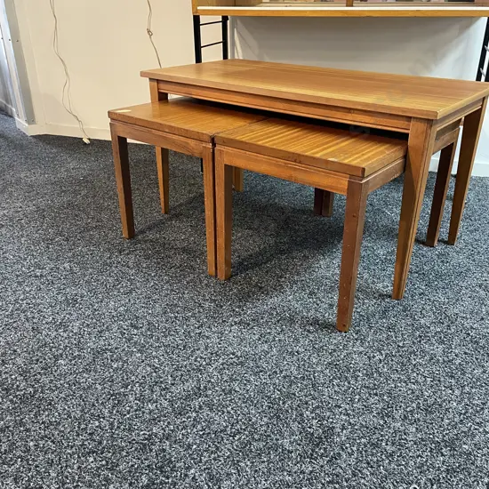Trio of Mid Century Coffee/Occasional Tables. Largest H47 Top 90 x 44cm. Pair H39 Top 56 x38cm