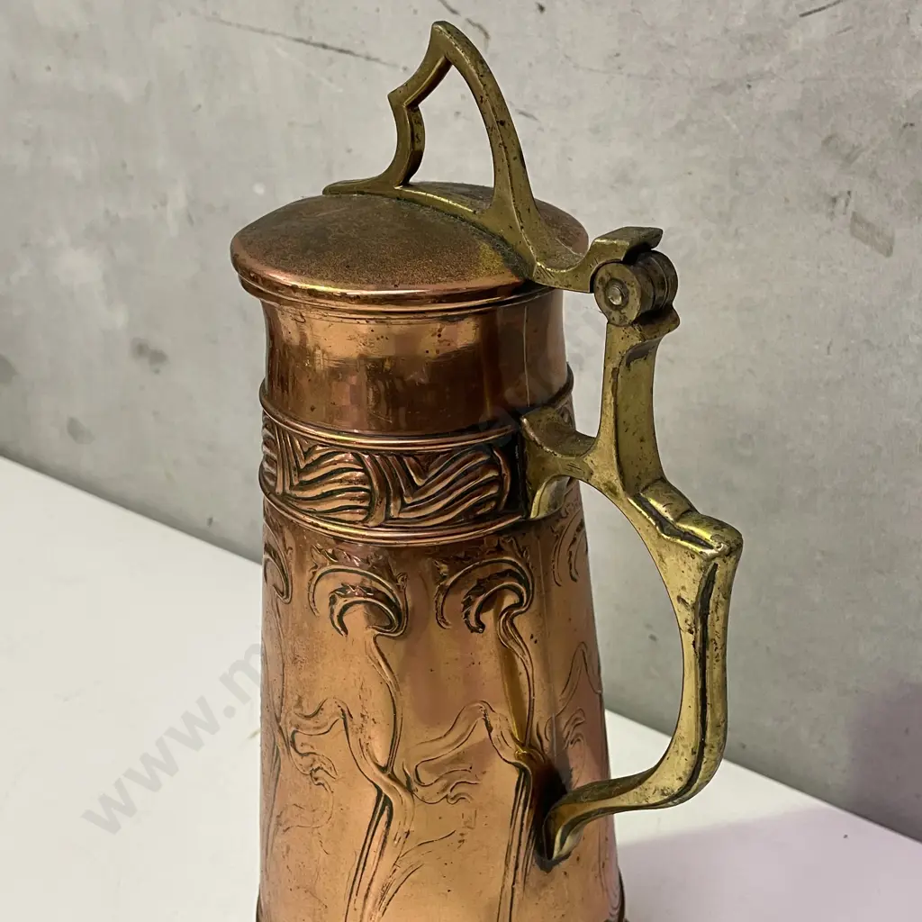 Large Art Nouveau Copper Beer Stein with Brass handle. H35cm Image 1++
