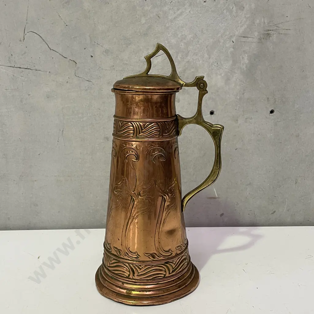 Large Art Nouveau Copper Beer Stein with Brass handle. H35cm Image 1++