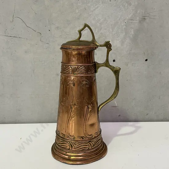 Large Art Nouveau Copper Beer Stein with Brass handle. H35cm