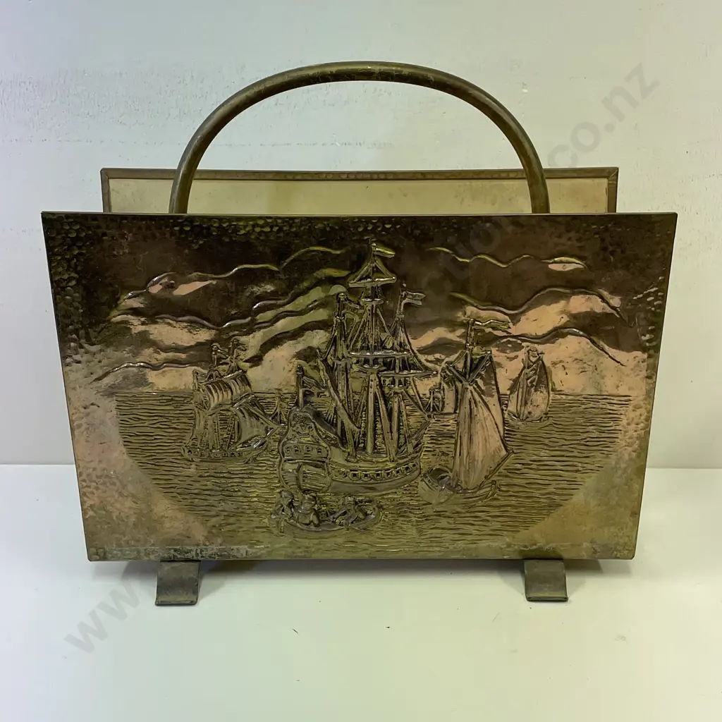Vintage Moulded/Beaten Brass/Copper Magazine Rack. H37 L39cm Image 1++