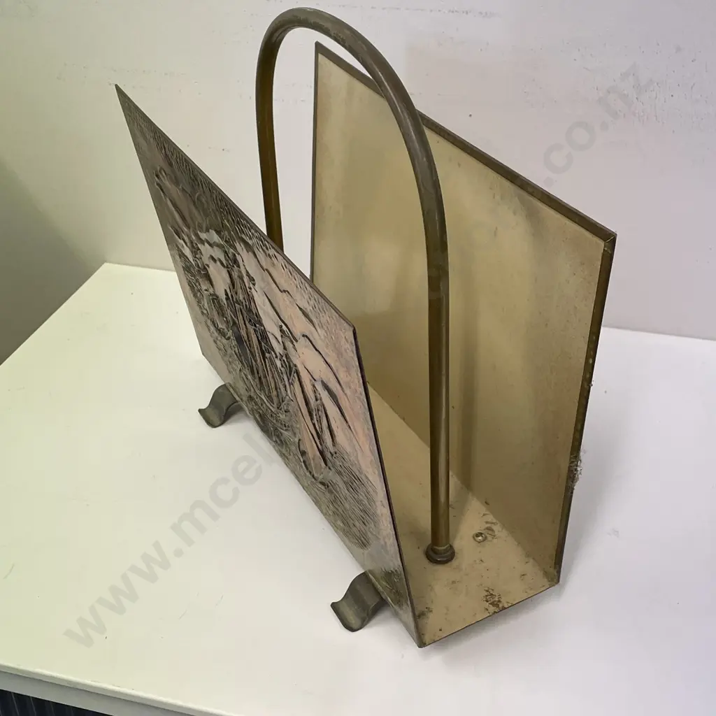 Vintage Moulded/Beaten Brass/Copper Magazine Rack. H37 L39cm Image 1++