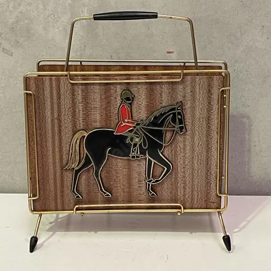 Vintage Magazine Rack with Applied Horse and Rider Decoration