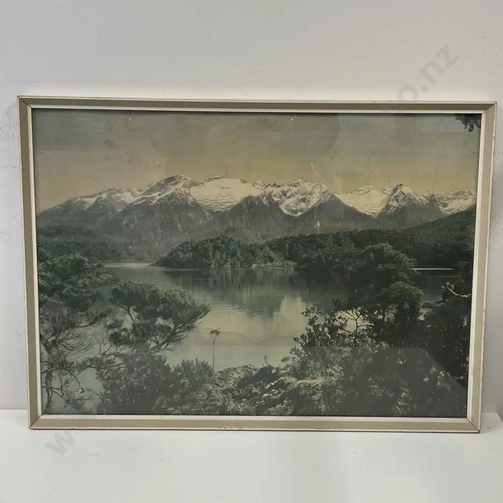 Vintage Framed Whites Aviation? Photograph of Manapouri 50 x 37. Vintage condition Image 1++