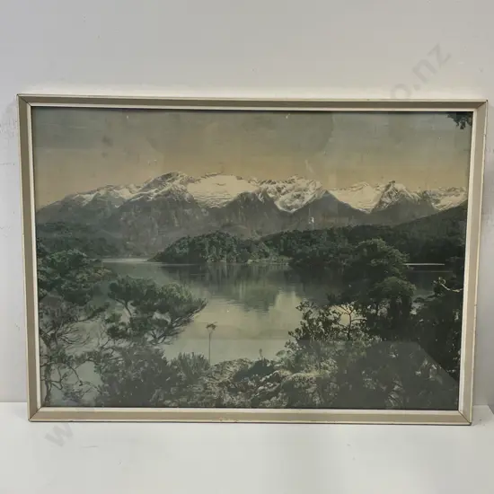 Vintage Framed Whites Aviation? Photograph of Manapouri 50 x 37. Vintage condition