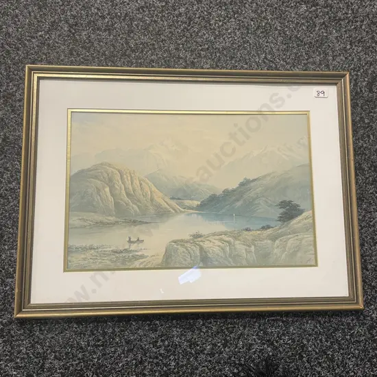 Framed and Glazed Print of Lake and Mountain Scene signed J. G. Hoyts ADDED TO ITEM 3