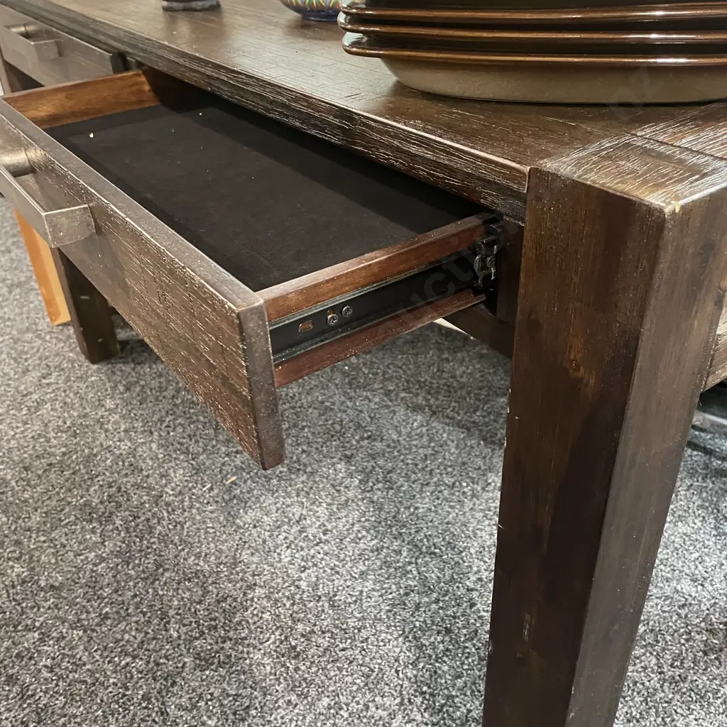 Dark Stained Solid Wood 2 Drawer Desk/Console Table. Image 1++
