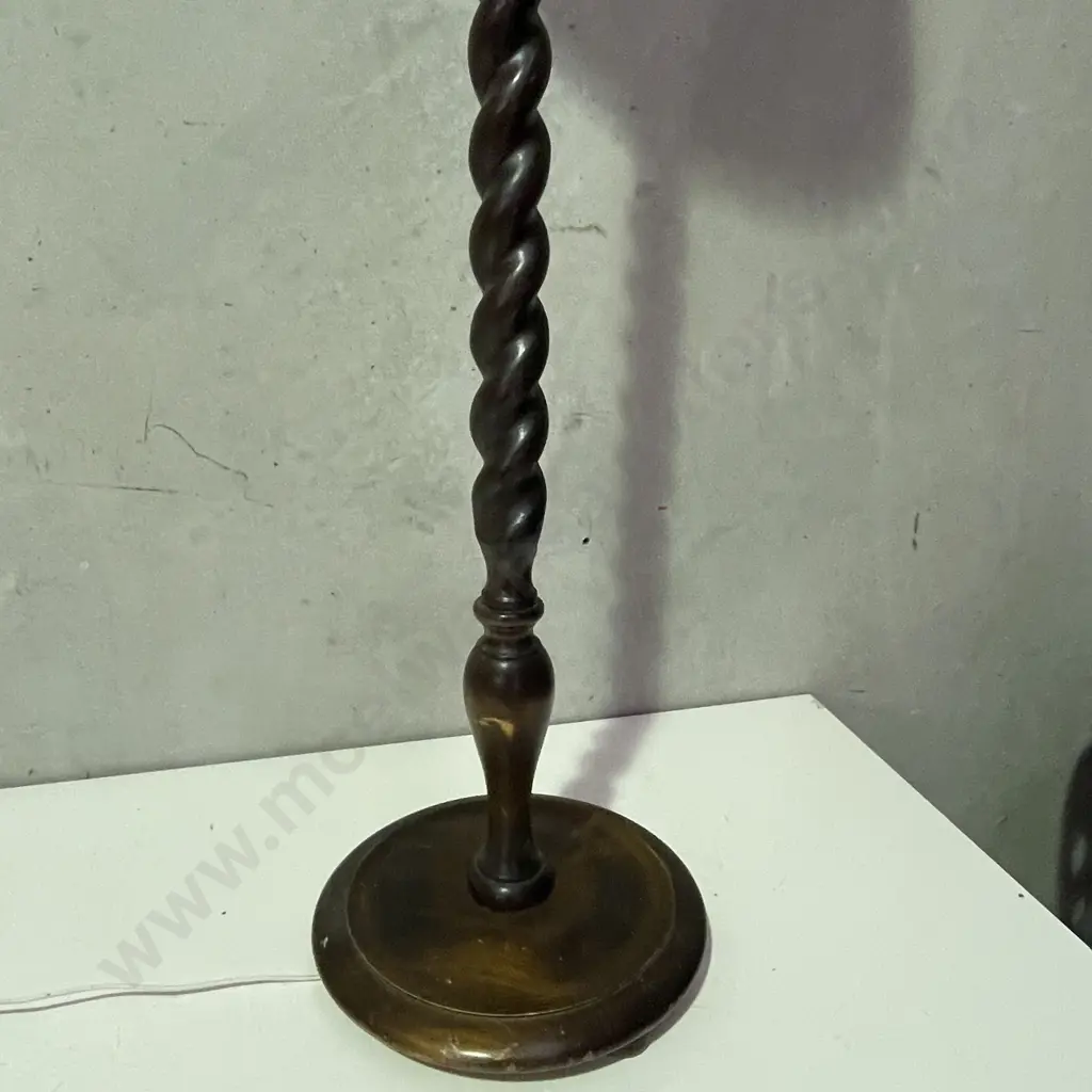 Vintage Solid Mahogany Barley Twist Standard Lamp with Cream fabric shade. Image 1++