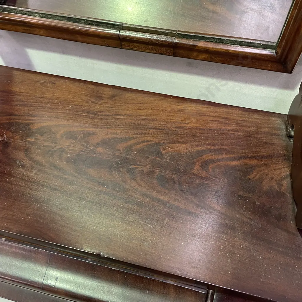 Large 19th Century Solid Mahogany Vanity Pivoting Mirror. Single base drawer. H83 W71 D32cm Image 1++