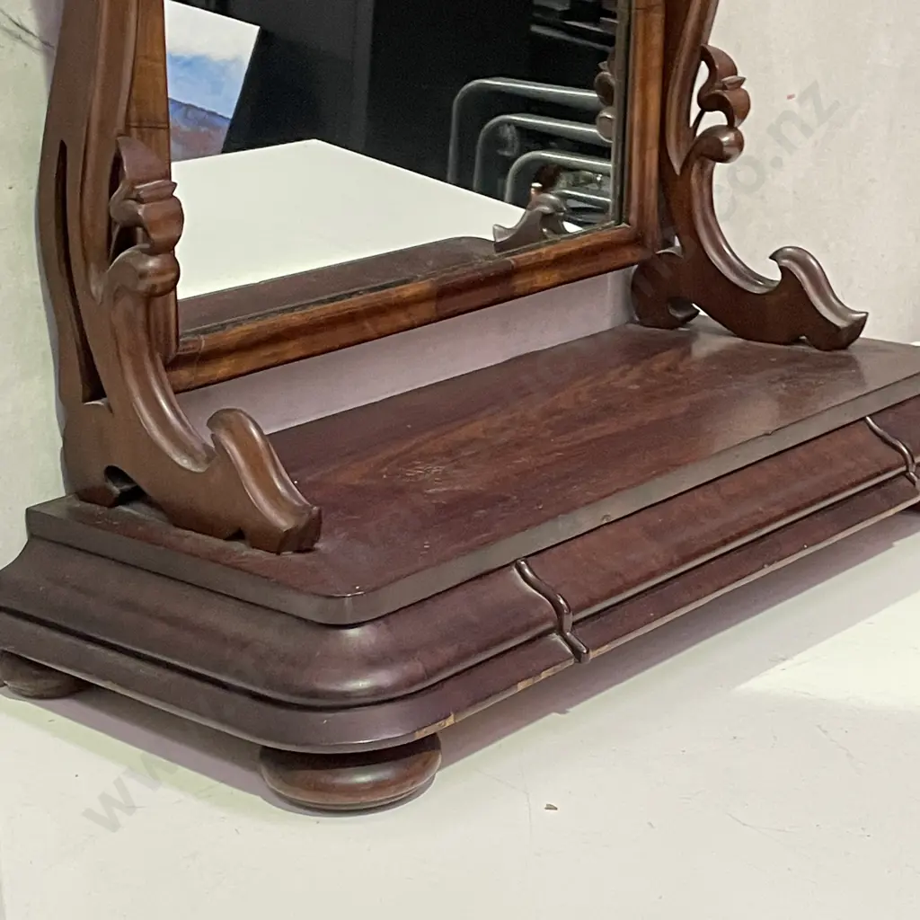 Large 19th Century Solid Mahogany Vanity Pivoting Mirror. Single base drawer. H83 W71 D32cm Image 1++