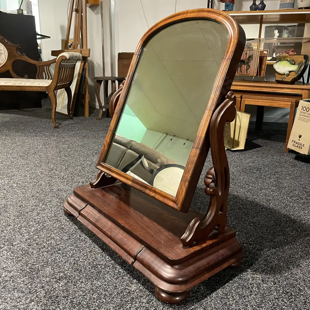 Large 19th Century Solid Mahogany Vanity Pivoting Mirror. Single base drawer. H83 W71 D32cm Image 1++