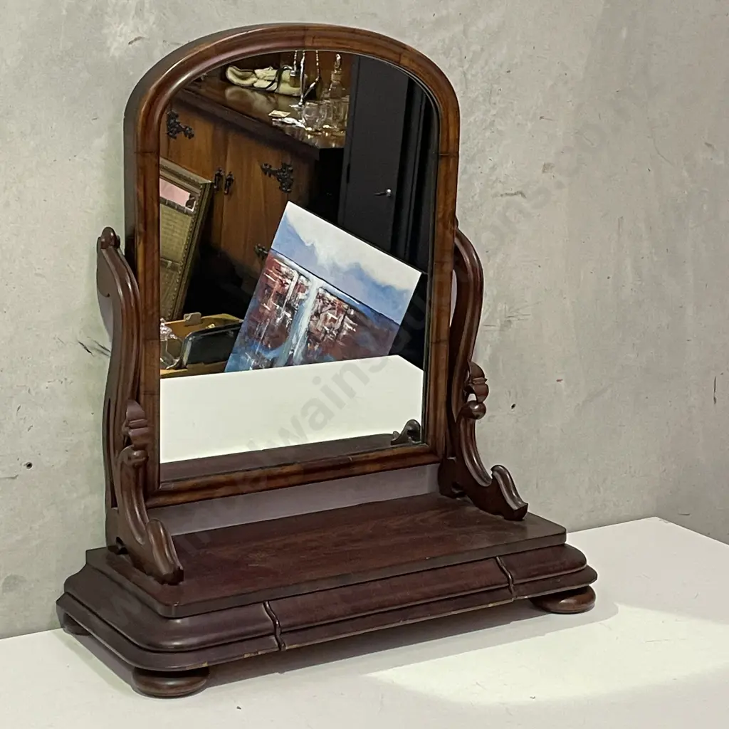 Large 19th Century Solid Mahogany Vanity Pivoting Mirror. Single base drawer. H83 W71 D32cm Image 1++