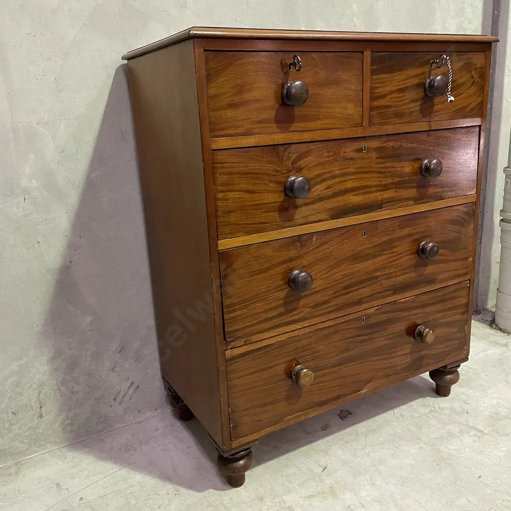 Stunning Antique Flamed Mahogany Victorian 5 Drawer Chest. H116 W95 D50cm Image 1++