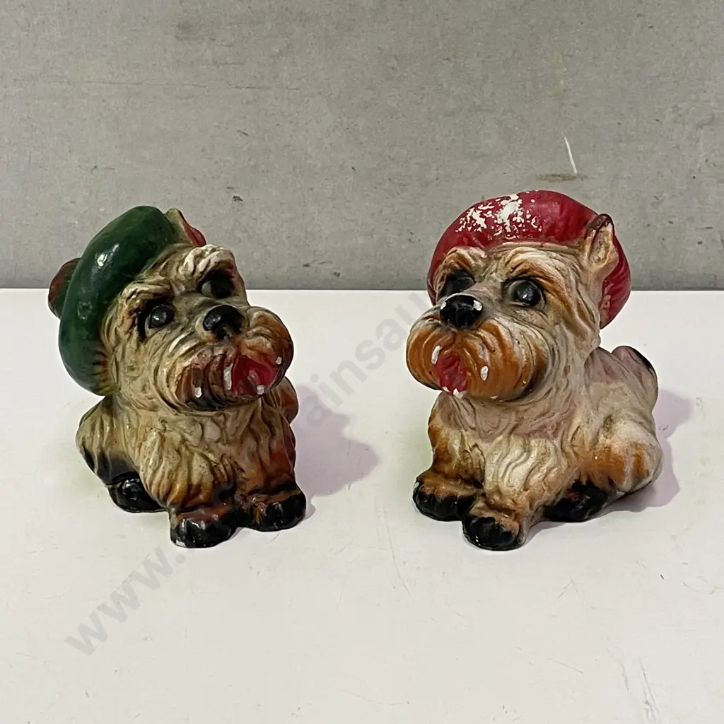 Pair Vintage Handpainted Ceramic Scottie Dog Figurines H12cm Image 1++