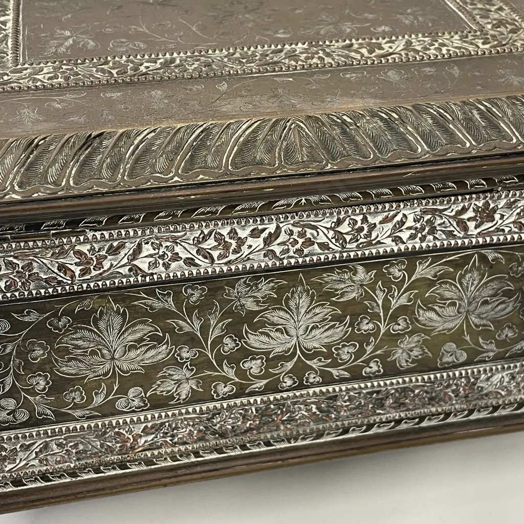 Antique Ornately decorated footed Copper and Brass Box. H16cm 26 x 18cm  Image 1++