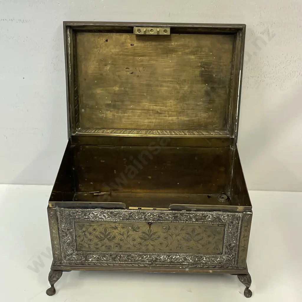 Antique Ornately decorated footed Copper and Brass Box. H16cm 26 x 18cm  Image 1++