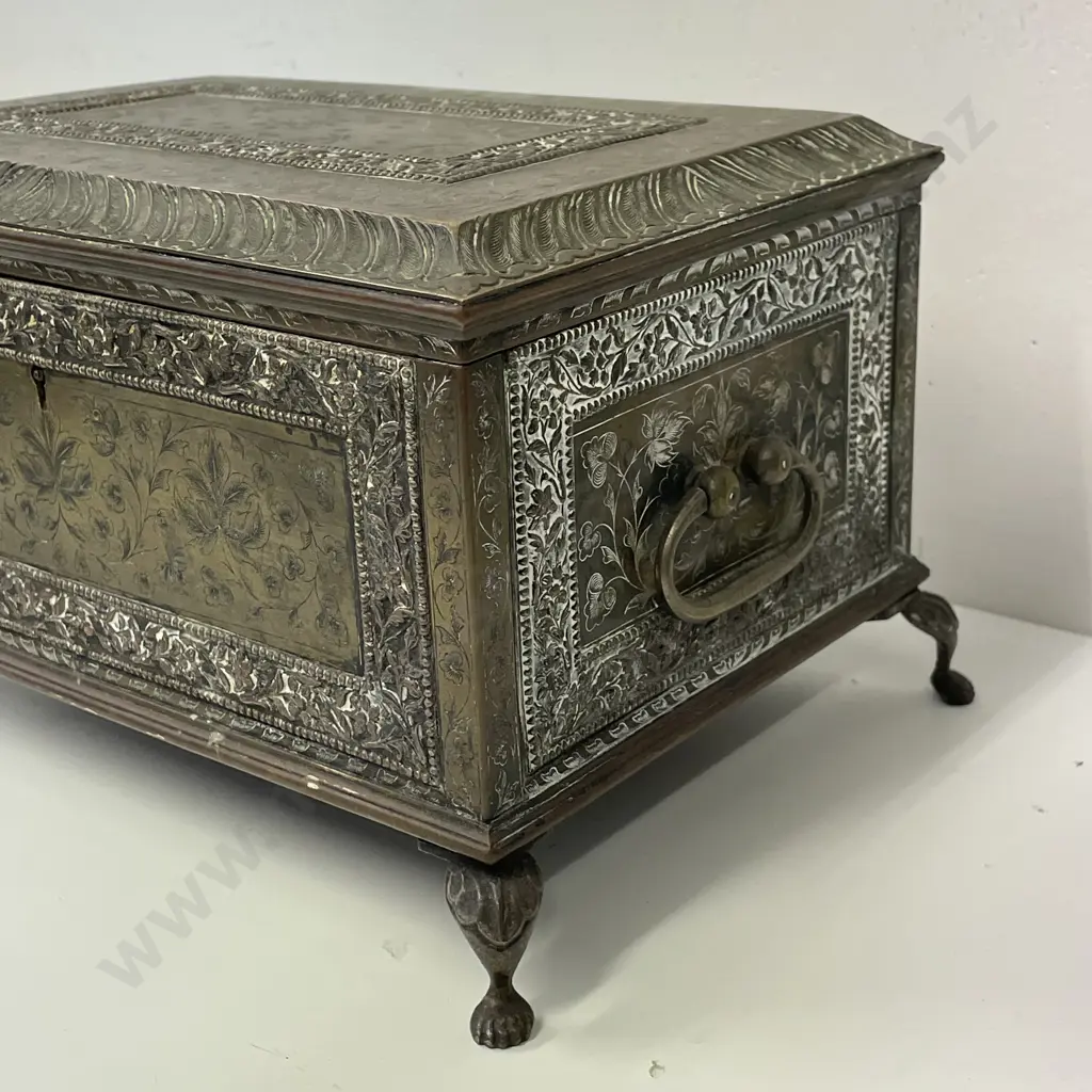 Antique Ornately decorated footed Copper and Brass Box. H16cm 26 x 18cm  Image 1++